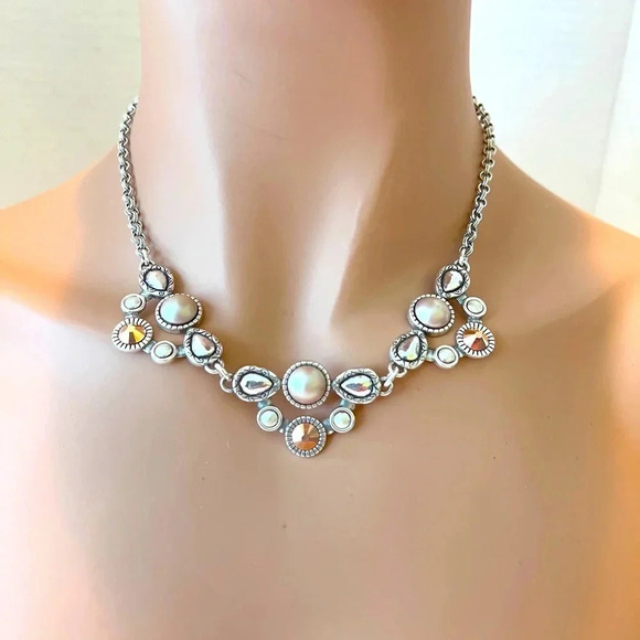 BRIGHTON PASTILLE Rose Glass Silver Retired NECKLACE NWotag - Picture 1 of 4